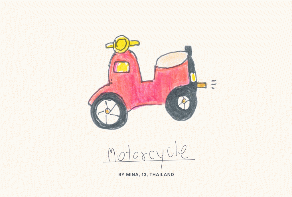 Picture of a motorcycle drawn by a Compassion child.